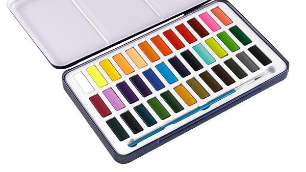 36 Warna Solid Watercolor Set karo Paint Tin