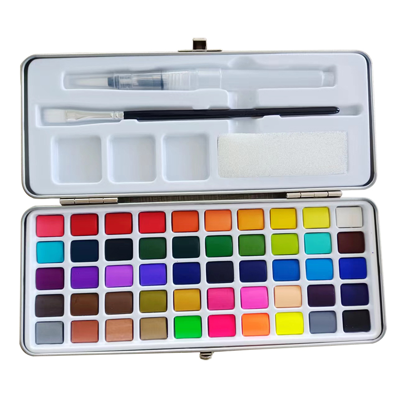 50Warna kothak timah Solid Cat Watercolor Set